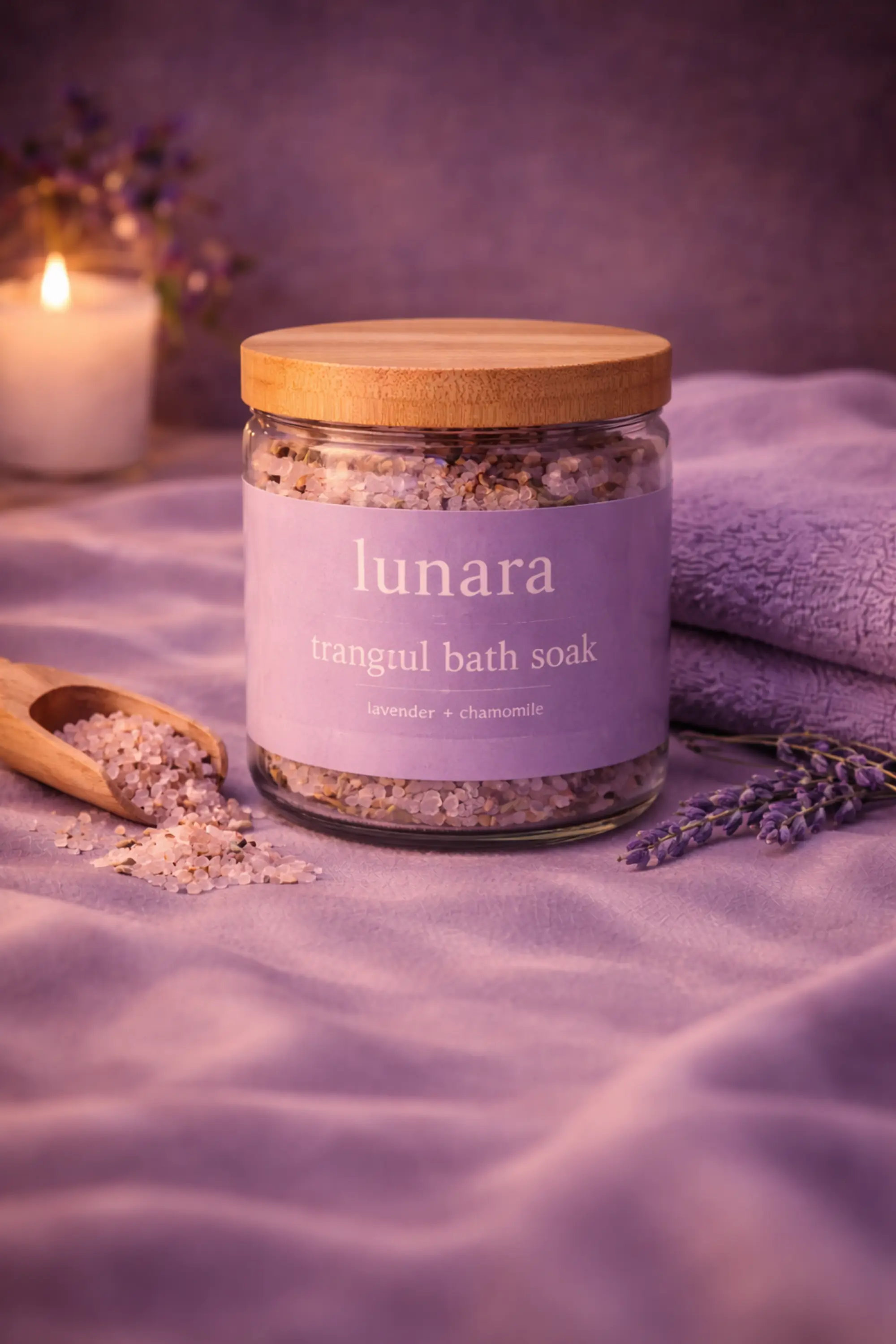 Lunara Bath Soak calming bath salts for relaxation and stress relief before sleep